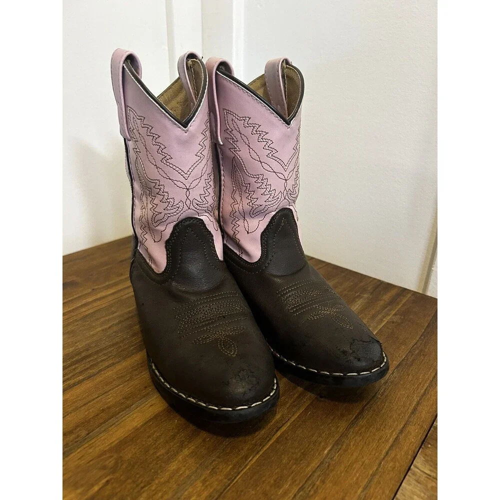 SMOKY MOUNTAIN BOOTS Girls Monterey Brown/Pink Western Boots Sz 12 *flaw*